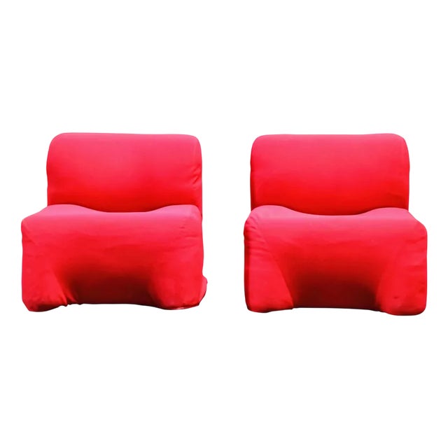 Set of Red Lounge Chairs Mod. Bubble by Carlo Bartoli for Rossi Dalbizzate, 1970s For Sale