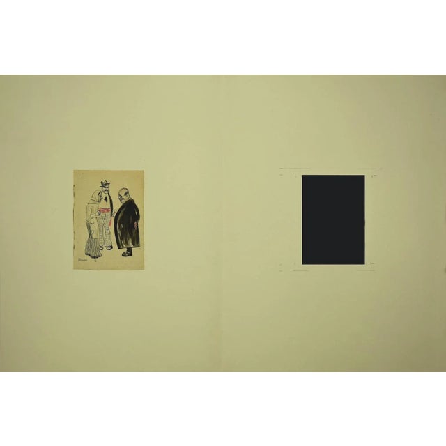 Figures is an original drawing in pen and pencil on paper by Gabriele Galantara (1865-1937). In good conditions except for...