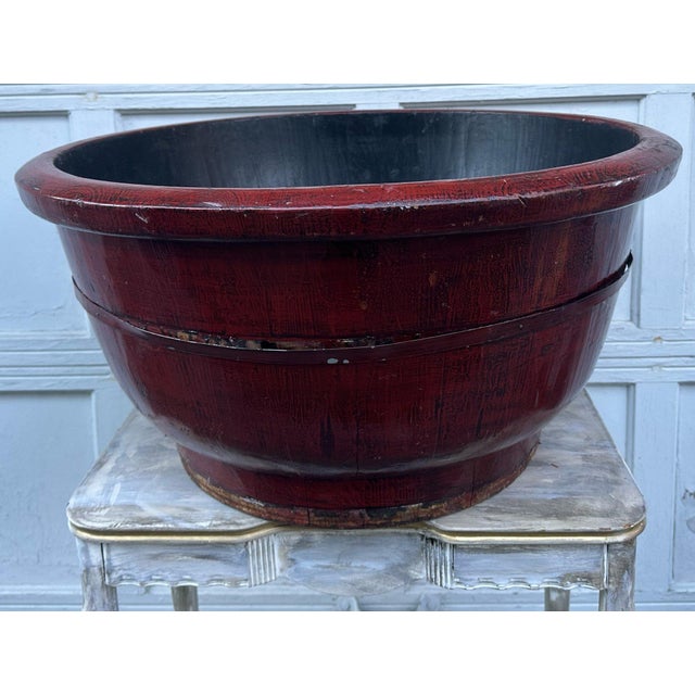 Antique Chinese Red Lacquered Wood Bowl For Sale - Image 4 of 11