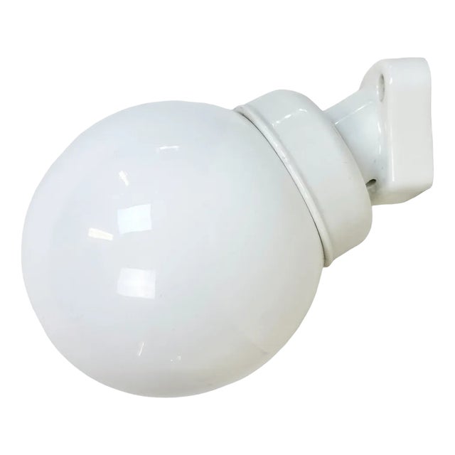 Vintage White Porcelain Wall Light with Milk Glass, 1960s For Sale