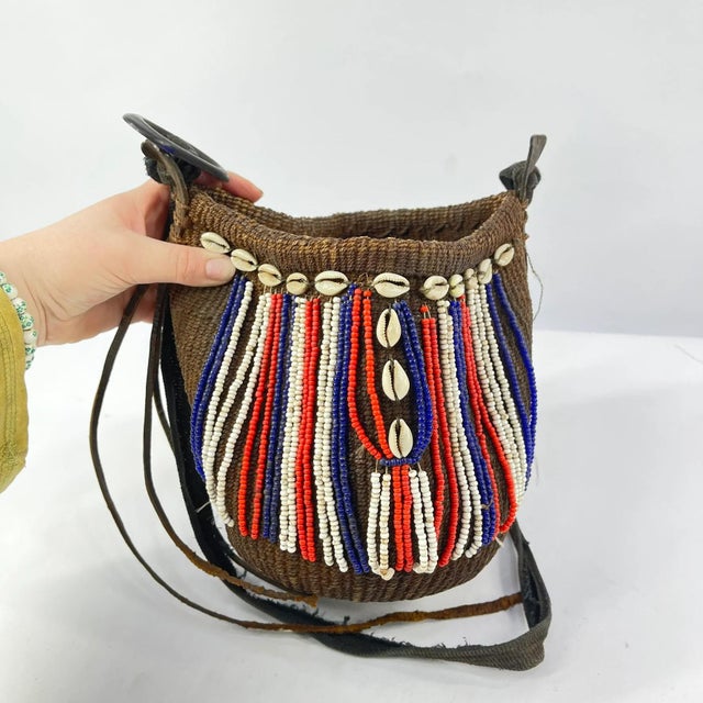 Animal Skin Early 20th Century Turkana Beaded Basketry Bag Kenya MATTER COLLECTION For Sale - Image 7 of 7