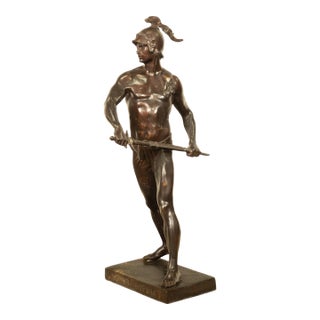 Tall Antique French Academic Realism 19th Century Bronze Roman Warrior Statue Sculpture For Sale
