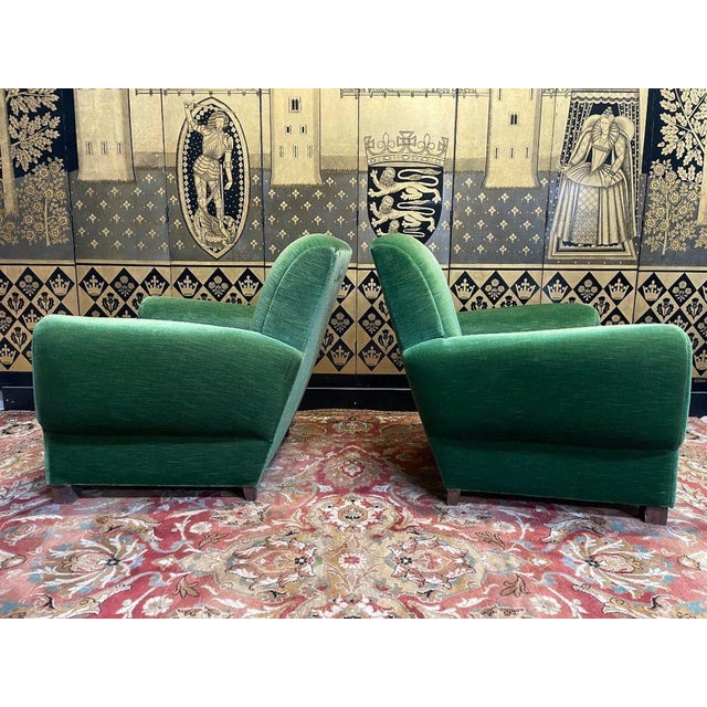 Textile Set of Green Velvet Club Armchairs For Sale - Image 7 of 8