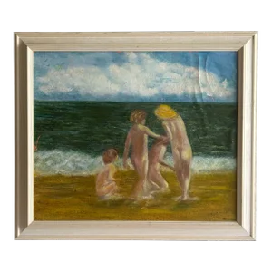 Late 20th Century Original Seascape "Family Circle" Oil on Canvas, Framed