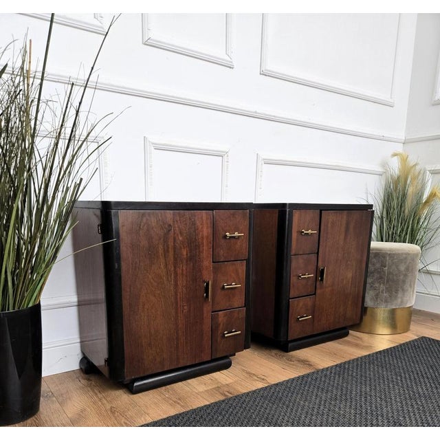 Italian Art Deco Bedside Tables in Wood and Brass, 1940s, Set of 2 For Sale - Image 6 of 12