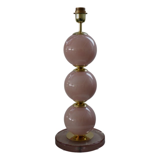 Mid-Century Style Pink Blown Murano Glass and Brass Table Lamp, 2000 For Sale