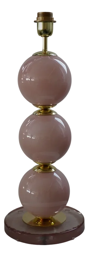 Mid-Century Style Pink Blown Murano Glass and Brass Table Lamp, 2000
