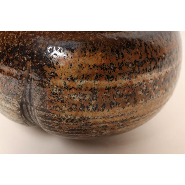 Vintage Bulbous Form Studio Pottery Earth Tone Footed Planter by Deanna Nichols For Sale - Image 16 of 18