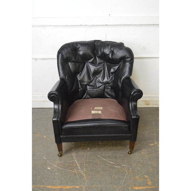Classic Leather Vintage Black Club Chair W/ Tufted Ottoman Chairish