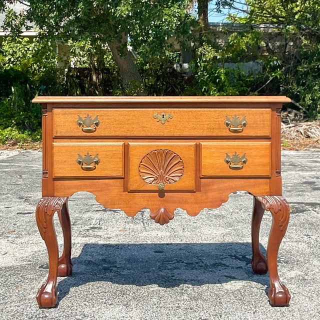Mid 20th Century Vintage Chippendale Sunrise Lowboy For Sale - Image 5 of 12