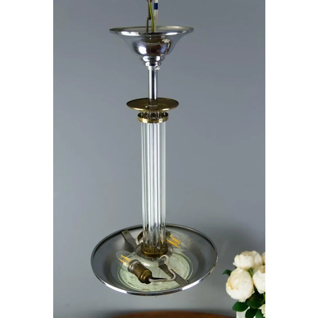 1930s Art Deco French Chromed Brass and Glass Chandelier, 1930s For Sale - Image 5 of 16