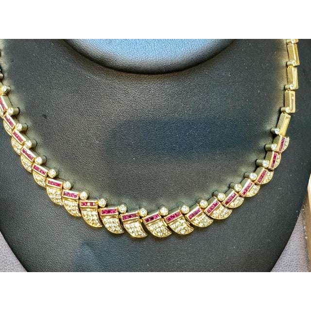 Ruby Red Natural 3 Ct Ruby & 4 Ct Diamond Necklace 18 Karat Yellow Gold 75 Grams, 18 Inc For Sale - Image 8 of 18