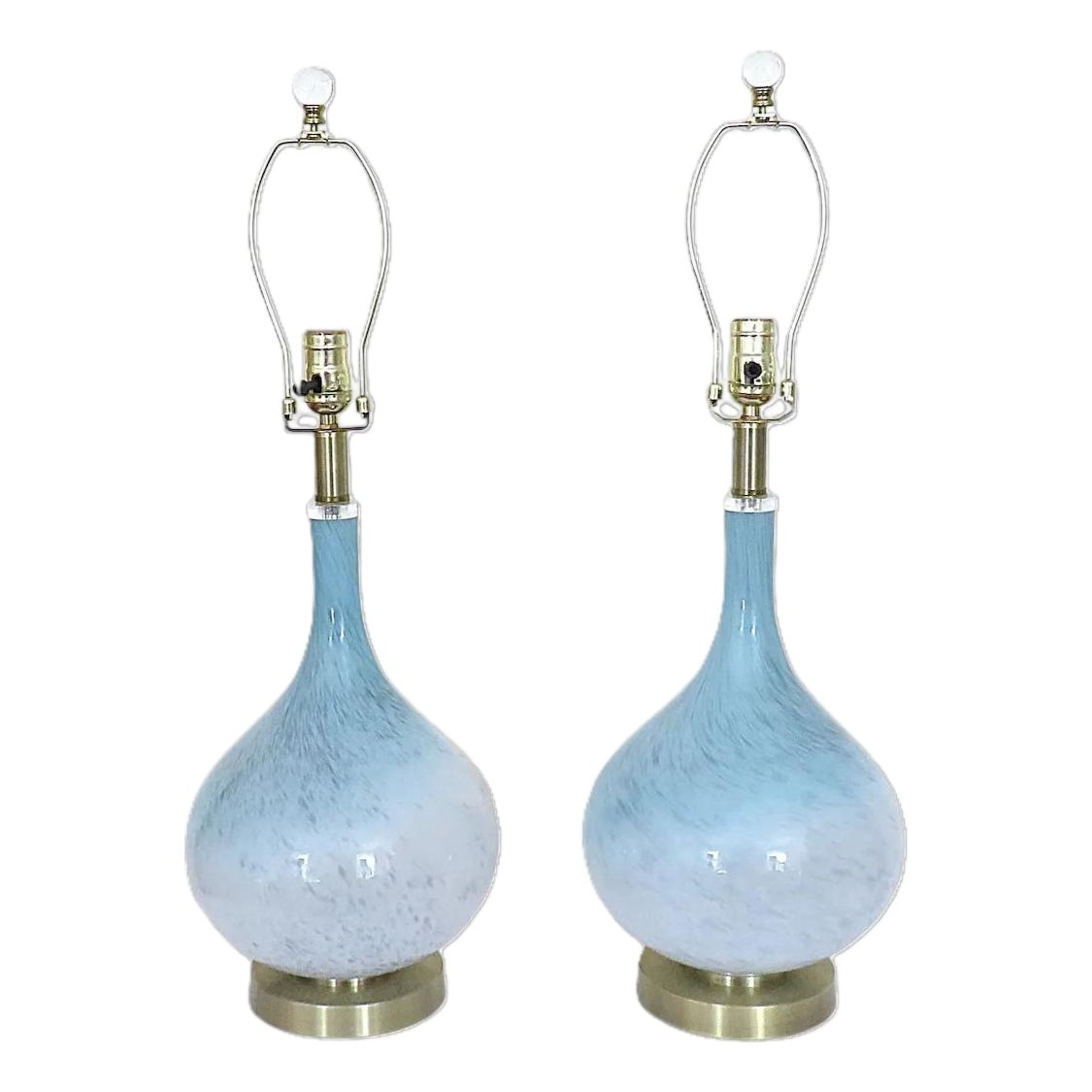 Pair of Murano Style Blue & White Glass Table Lamps | Chairish