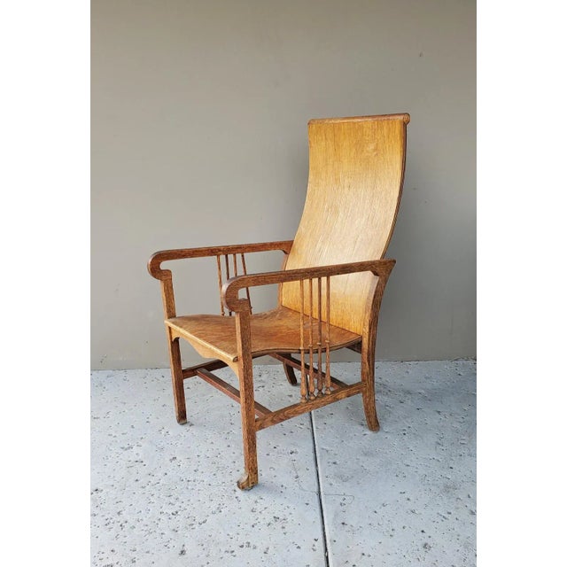 Early 1900s Antique Mission Arts & Crafts Craftsman Quarter Sawn Oak Tall Back Resting Chair For Sale - Image 12 of 12