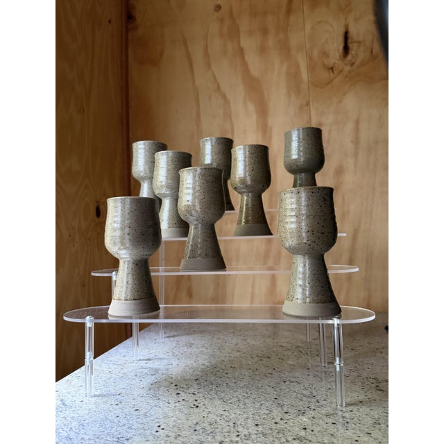 Brutalist Handmade Speckled Stoneware Goblets, Set of 8 For Sale - Image 3 of 18