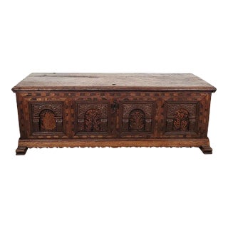 Northern Italian Coffer With Gothic Decoration, Circa 1730 For Sale
