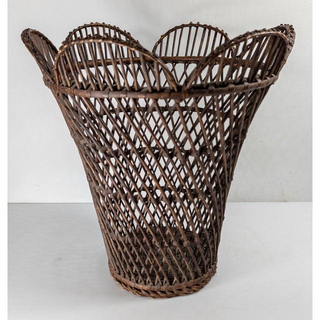 Wood 20th Century American Primitive Rustic Willow Woven Decorative Basket For Sale - Image 7 of 14
