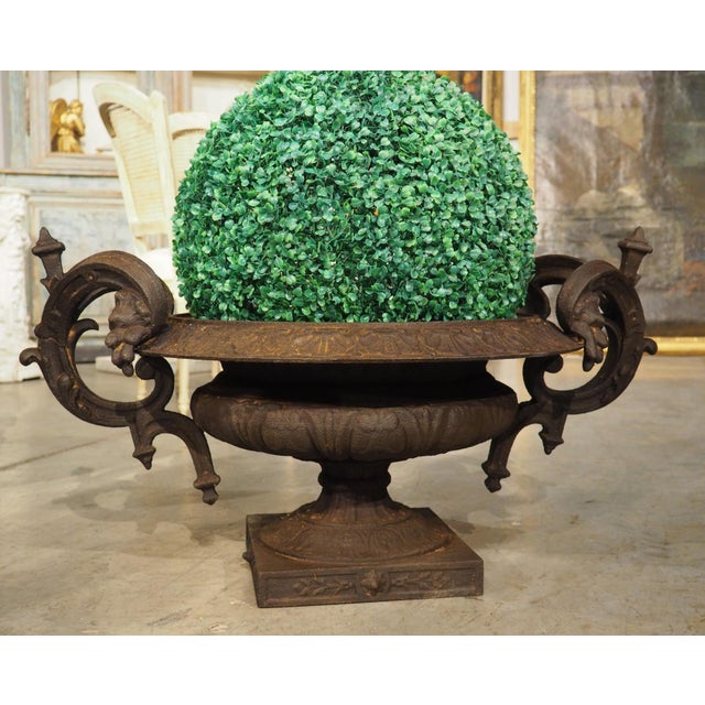 A Large 19th Century French Cast Iron Vase With Double Scrolled Handles For Sale In Dallas - Image 6 of 18