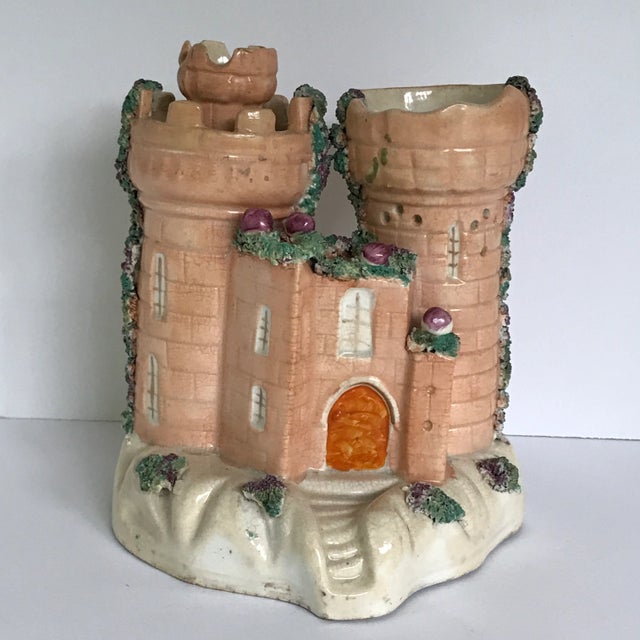 Sized Peach Colored Staffordshire Castle Cottage Pastille Burner Spill Vase For Sale - Image 13 of 13