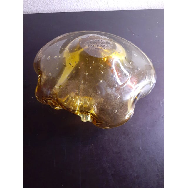 1980s Murano Italy Amber Glass Bullicante Sculptural Bowl For Sale - Image 10 of 12