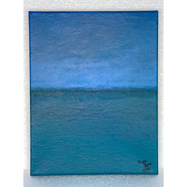Blue Water Seascape Original Painting H2O #107 By artist Suga Lane 2022 Relaxing Invigorating Blue sea and Clouds in Sky...