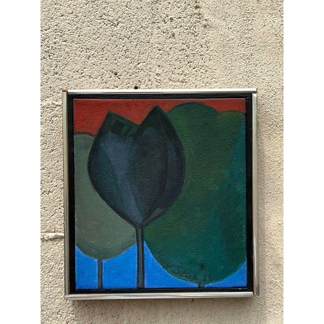 Late 20th Century Vintage Boho Original Oil Painting of Trees For Sale - Image 11 of 12