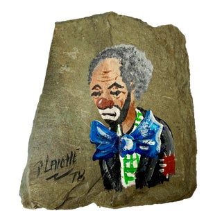 1978 New Orleans Slate Roof Tile Art Pierre / Vivian Laiche French Quarter Clown Painting For Sale