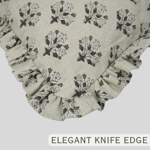 Not Yet Made - Made To Order Diwali Flower Thick Linen Ruffle Pillow Cover Premium 22x22 Inch Decorative Cushion For Sale - Image 5 of 6