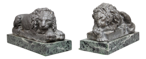 Grand Tour Models of Canova Lions in Marble, 1920, Set of 2