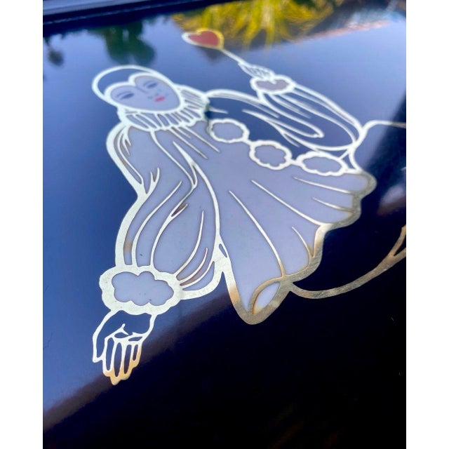 Vintage Couroc Pierrot "Heart" Tray – Brass Inlay Black Lacquer Serving Tray by Couroc of Monterey For Sale In San Francisco - Image 6 of 9