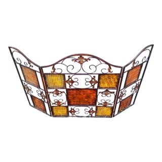 Mid Century Tri-Fold Metal Fireplace Screen For Sale