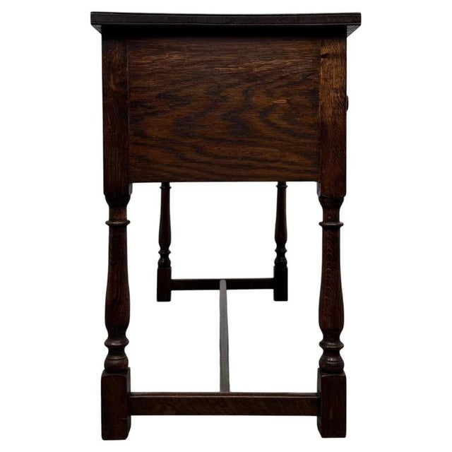 Brown Early 20th Century Antique English Edwardian Oak Writing Desk For Sale - Image 8 of 13
