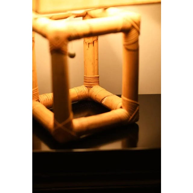 Beige Bamboo Lamp with Fabric Lampshade, 1980s For Sale - Image 8 of 11