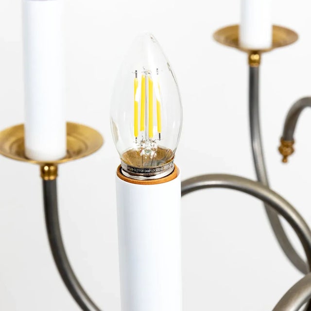 Hollywood Regency Vintage Large Steel and Brass Six Arm Chandelier For Sale - Image 3 of 9