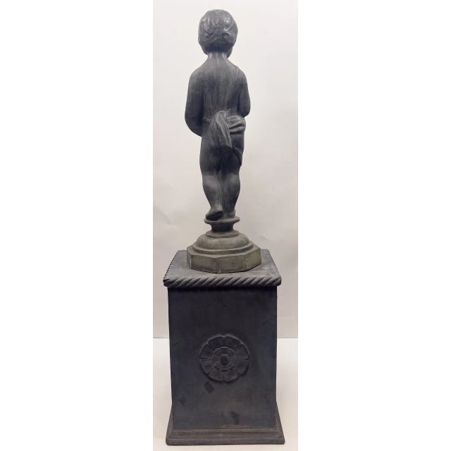 Metal 1990s Garden Figural Statue of a Child on Plinth For Sale - Image 7 of 8