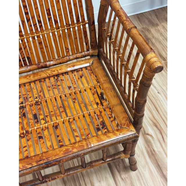 Brown Vintage Scorched Bamboo Settee Bench For Sale - Image 8 of 9