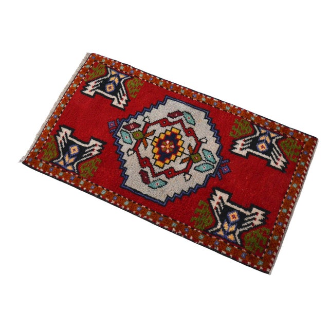 1970 Hand Made Mat Small Turkish Rug - 1′8″ × 3′ For Sale - Image 9 of 12