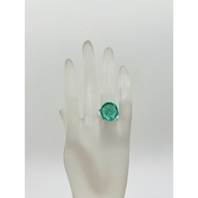 Modern 11 Carat Circular Emerald Cut Diamond Ring in 18k White Gold For Sale - Image 3 of 6