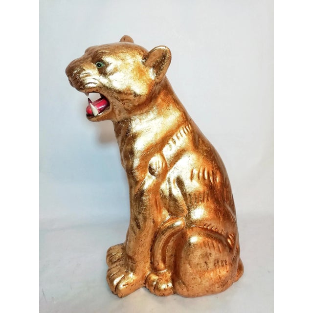 Vintage Gold Leaf & Ceramic Tiger For Sale - Image 4 of 11
