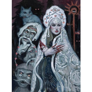 Where The Swamps Sing by Nadezda | Oil on panel depicting a mysterious figure with creatures. For Sale