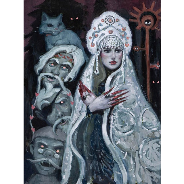 Where The Swamps Sing by Nadezda | Oil on panel depicting a mysterious figure with creatures. For Sale