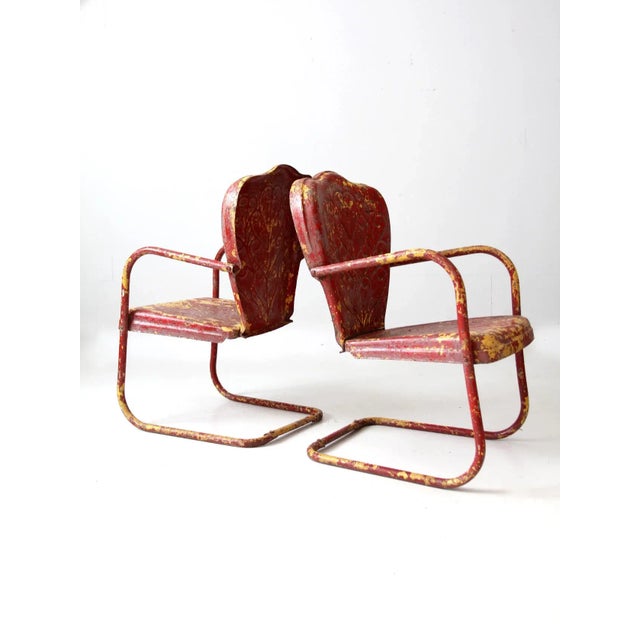 Mid Century Metal Bouncer Patio Lounge Chairs - A Pair For Sale - Image 6 of 13