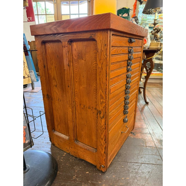 Early 20th Century Antique Hamilton Marble Top Oak Letterpress Printer’s Type Cabinet For Sale - Image 5 of 12