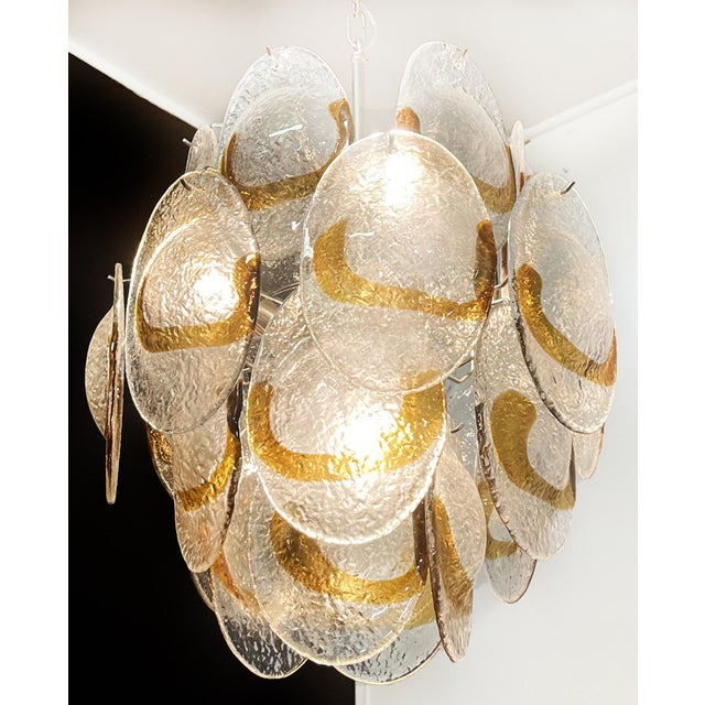Vintage Italian Murano Chandelier with 24 Clear and Amber, 1980s For Sale - Image 14 of 15