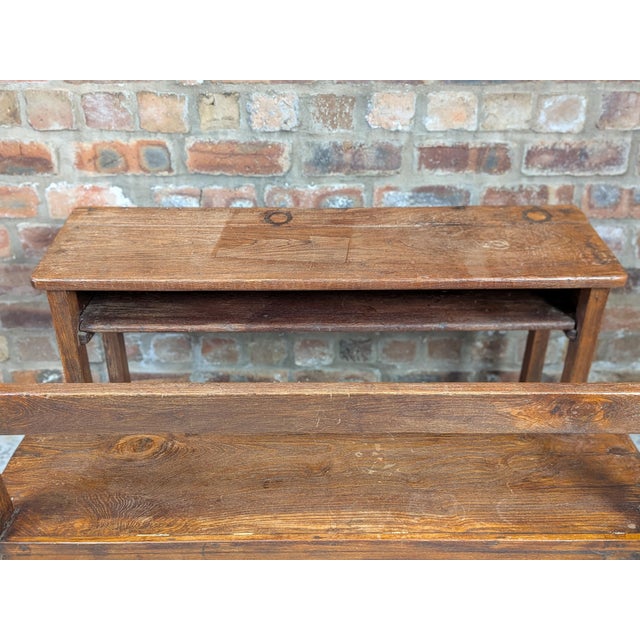 Wood Vintage Double School Desk in Oak For Sale - Image 7 of 9