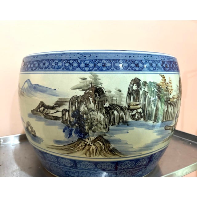 Japanese Early 20th Century Japanese Hand-Painted Large Landscape Planter For Sale - Image 3 of 5