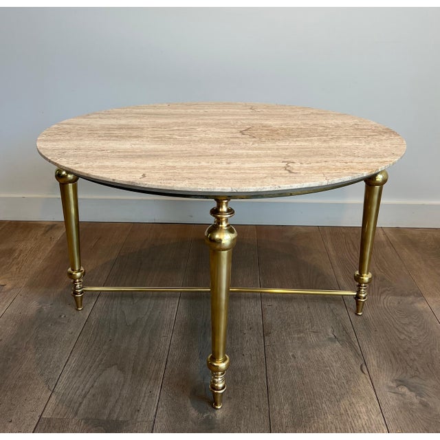 1970s Brass coffee table with travertine top in the style of Maison Ramsay For Sale - Image 6 of 12