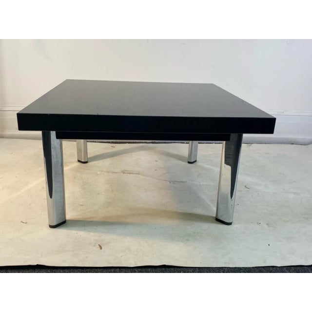 Modern Polished Black Granite Square Top Table On Chrome Square Tubular Legs Designed By Knoll International In The...