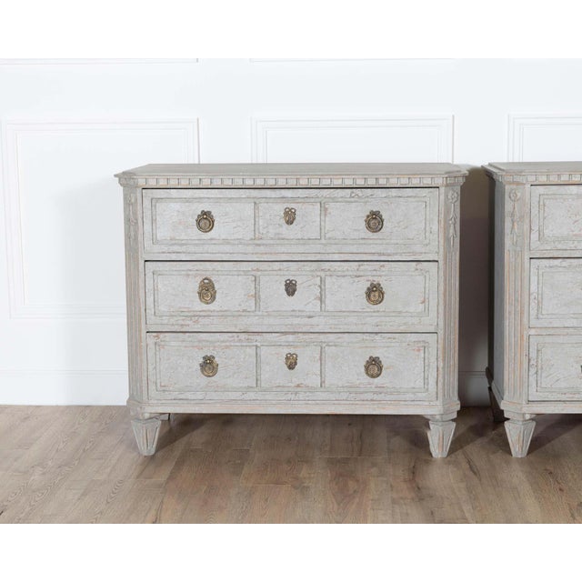 Pair of 19th Century Swedish Gustavian Painted Chests of Drawers For Sale - Image 9 of 16
