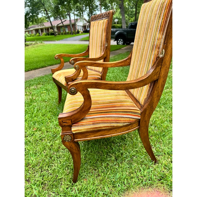 Mid-Century Modern Vintage 1970s Weiman / Warren Lloyd Neoclassical Armchairs With Original Gold Hardware - A Pair For Sale - Image 3 of 14